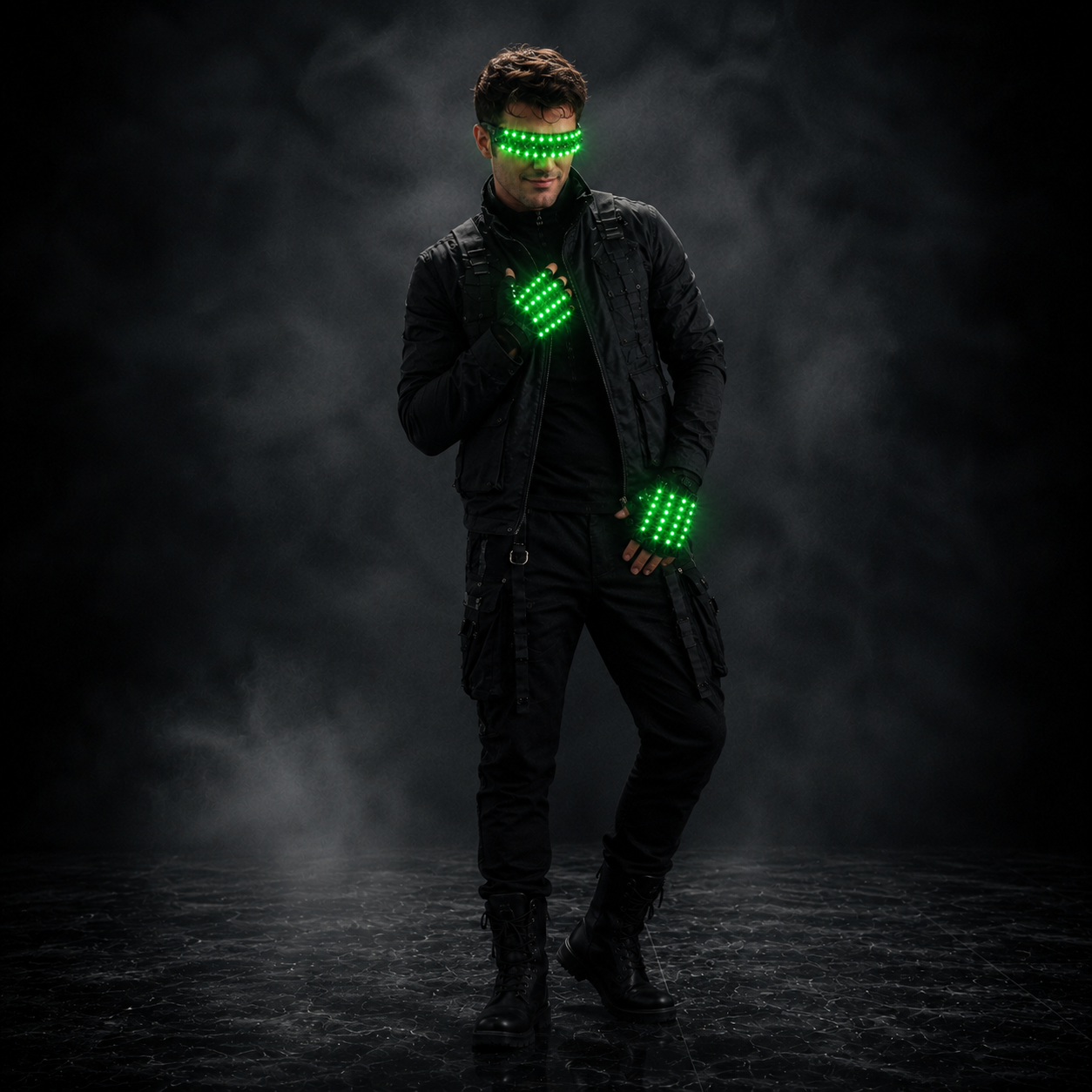 LED Light-Up Gloves & Glasses Set – Multi-Mode Rave Party Costume Accessories