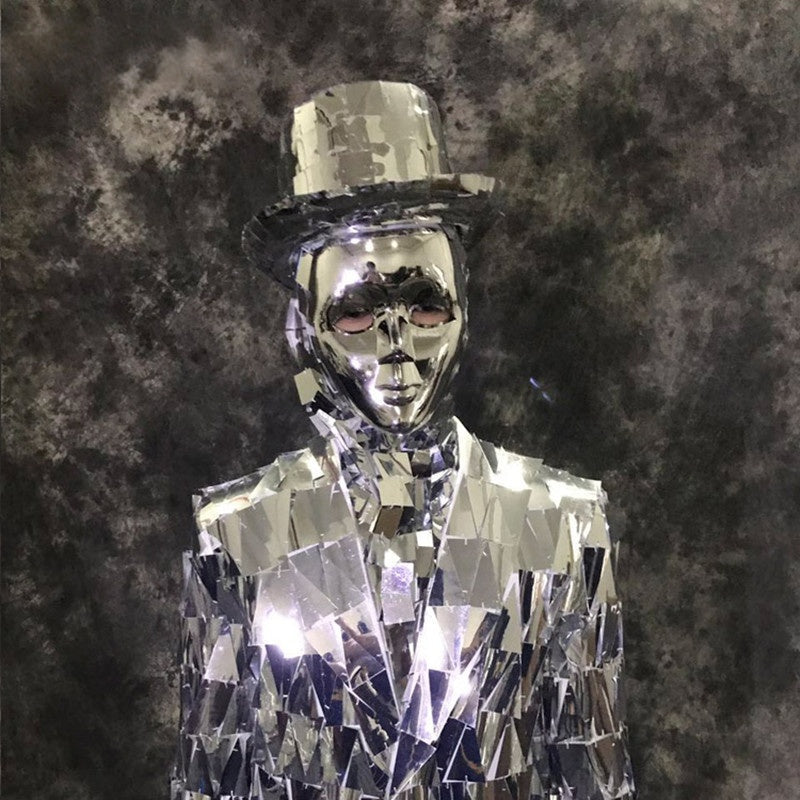 Silver Mirror Ballroom Costume for Men, Catwalk Shows, Man Suit, Nightclub Clothing