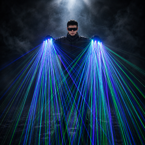 Blue & Green Laser Gloves for DJ Party Light Show — LED Rave Performance Gloves