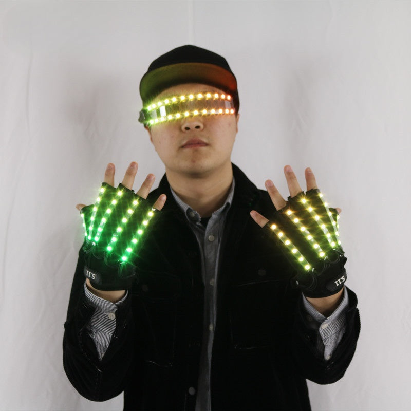 RGB LED Glove + Multicolor Party Glasses Set