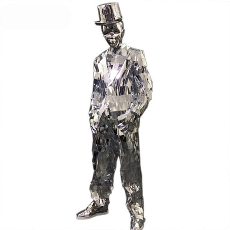 Silver Mirror Ballroom Costume for Men, Catwalk Shows, Man Suit, Nightclub Clothing
