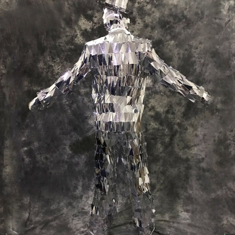 Silver Mirror Ballroom Costume for Men, Catwalk Shows, Man Suit, Nightclub Clothing