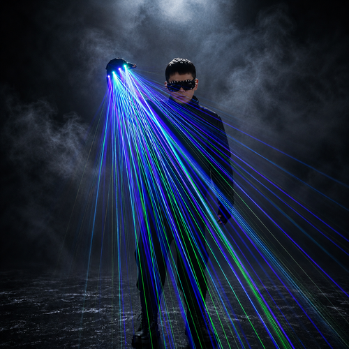 Blue & Green Laser Gloves for DJ Party Light Show — LED Rave Performance Gloves