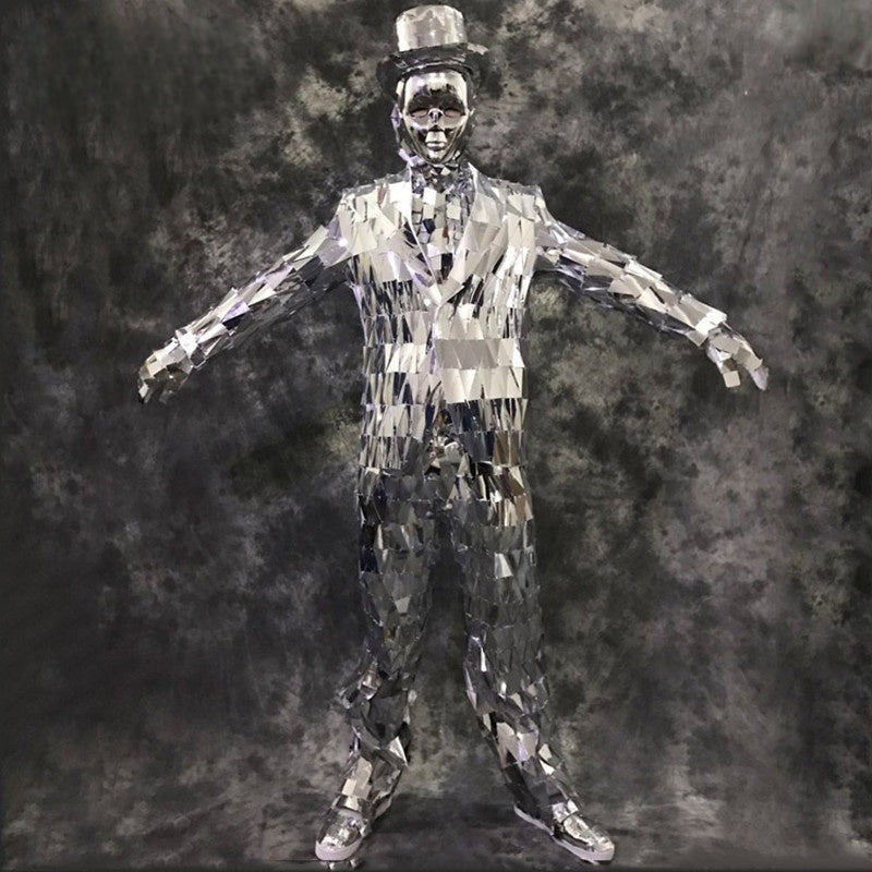 Silver Mirror Ballroom Costume for Men, Catwalk Shows, Man Suit, Nightclub Clothing