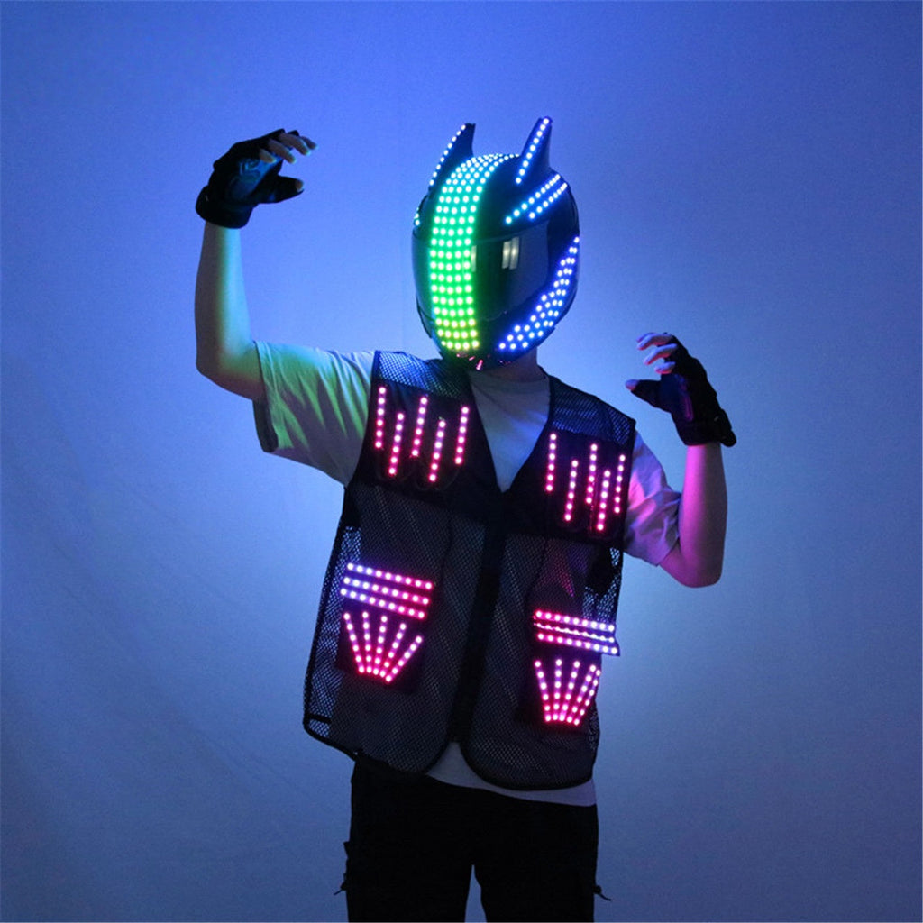 LED Cyber Helmet & Colorful Vest – Glowing Party Costume Props