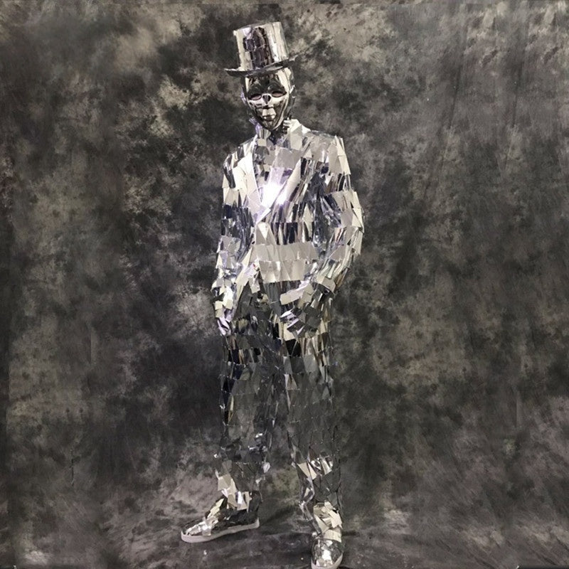 Silver Mirror Ballroom Costume for Men, Catwalk Shows, Man Suit, Nightclub Clothing