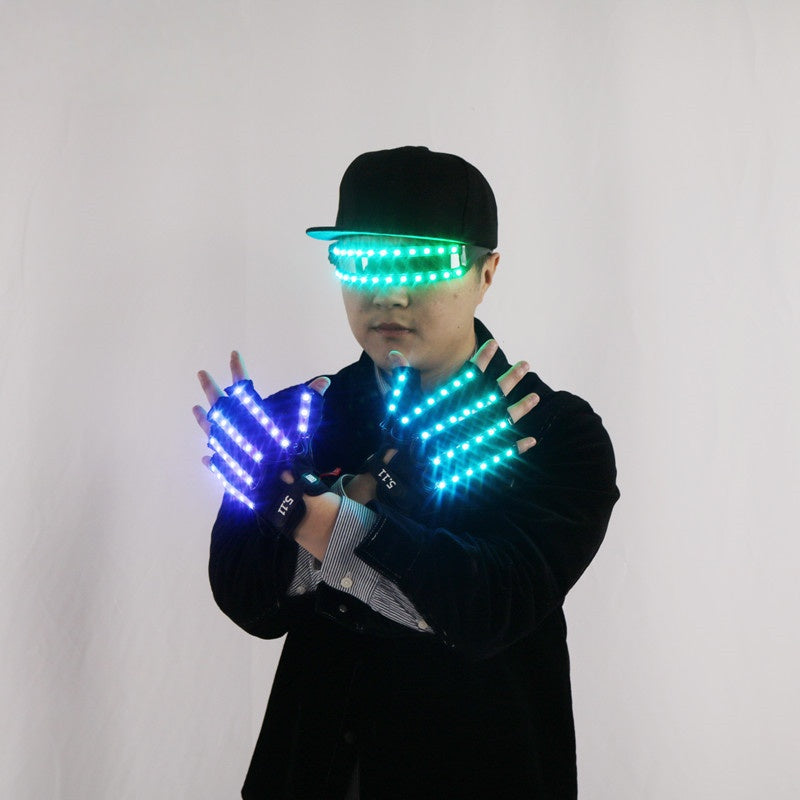 RGB LED Glove + Multicolor Party Glasses Set
