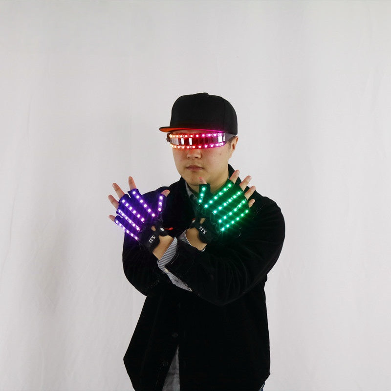 RGB LED Glove + Multicolor Party Glasses Set