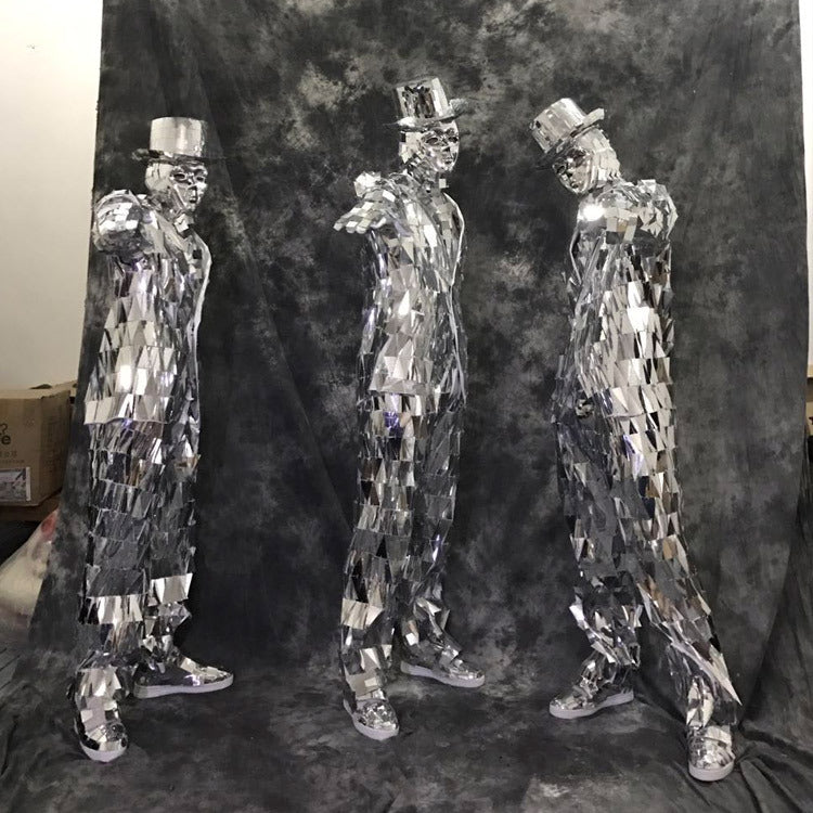Silver Mirror Ballroom Costume for Men, Catwalk Shows, Man Suit, Nightclub Clothing