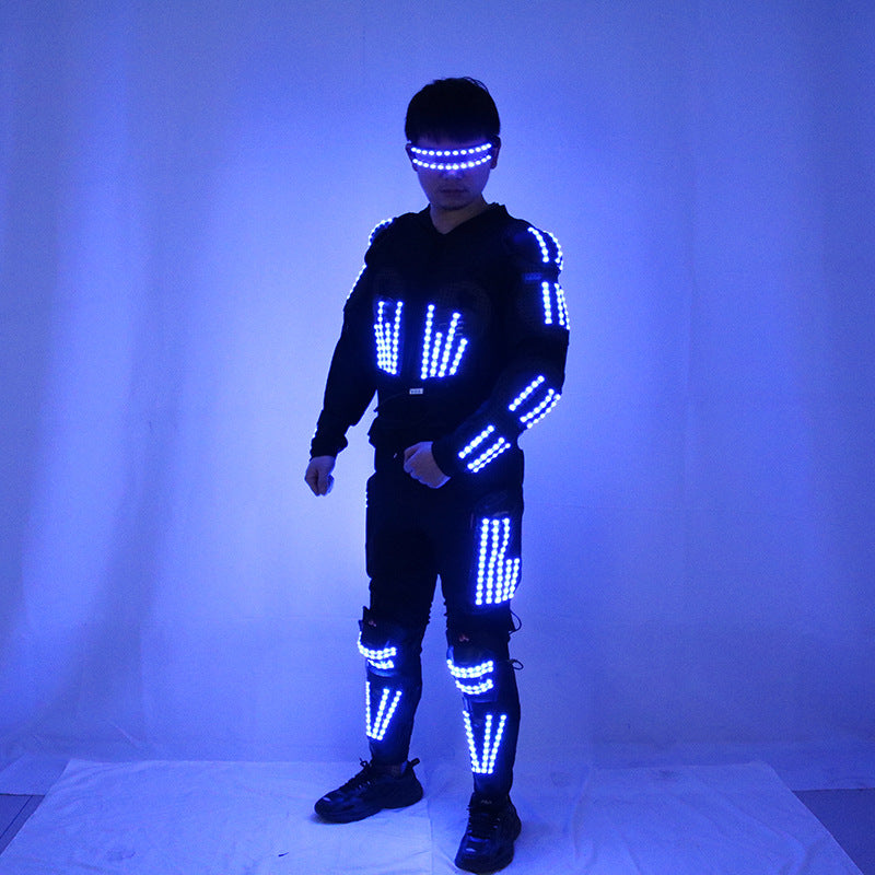 Blue LED Glowing Armor Costume – Luminous Cyber Suit