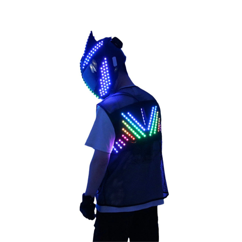 LED Cyber Helmet & Colorful Vest – Glowing Party Costume Props