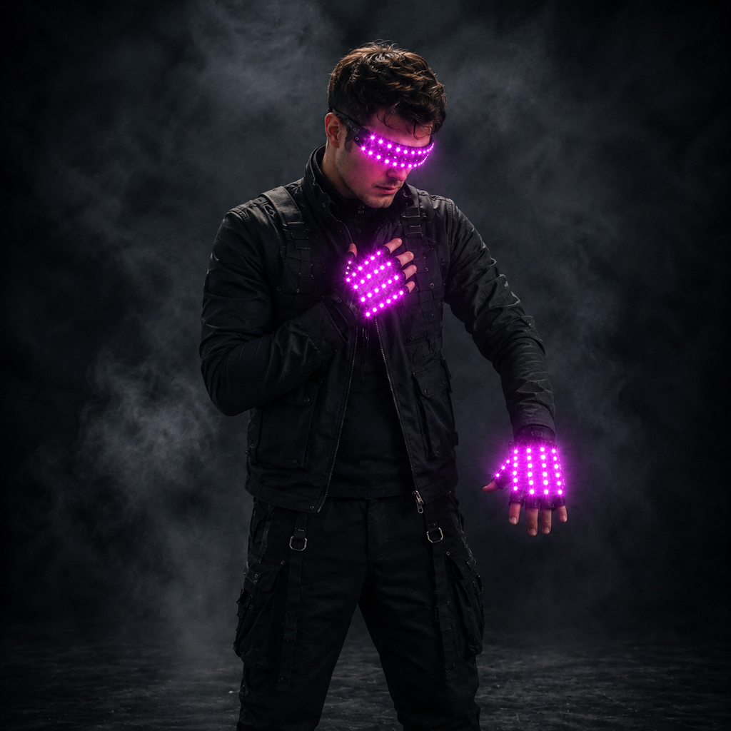 LED Light-Up Gloves & Glasses Set – Multi-Mode Rave Party Costume Accessories